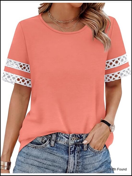 Tops - Dressy Casual Short Sleeve Blouse Color Block Business Work Top